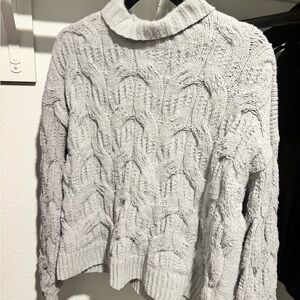 Time and Tru Light Gray Cable Knit Turtleneck Sweater